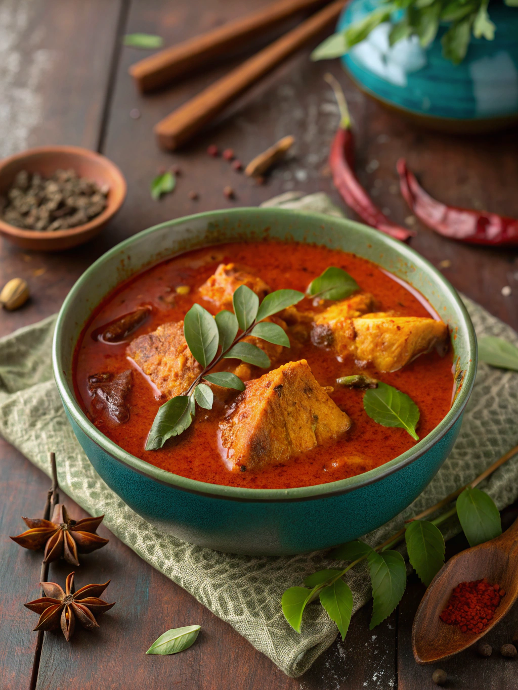 Traditional Mangalorean fish curry served in a clay pot