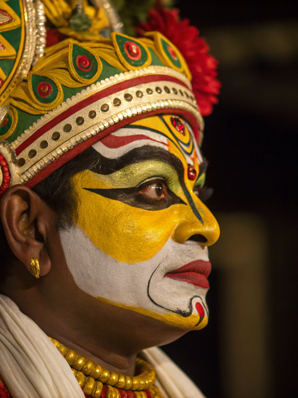 Vibrant Yakshagana performer in traditional costume
