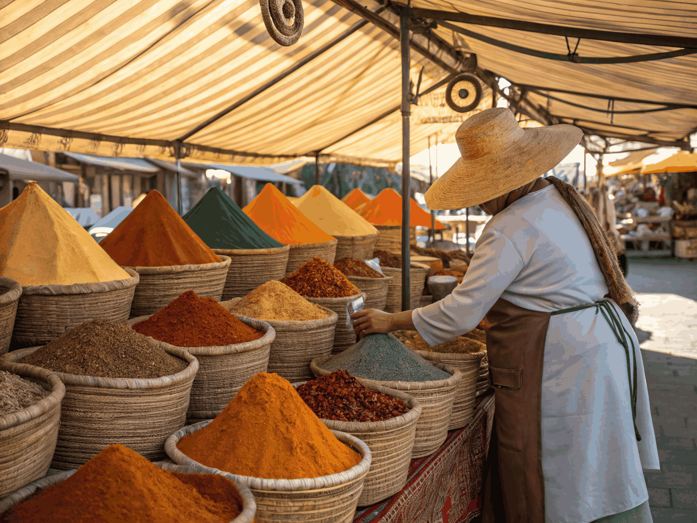 Vibrant local market with fresh spices