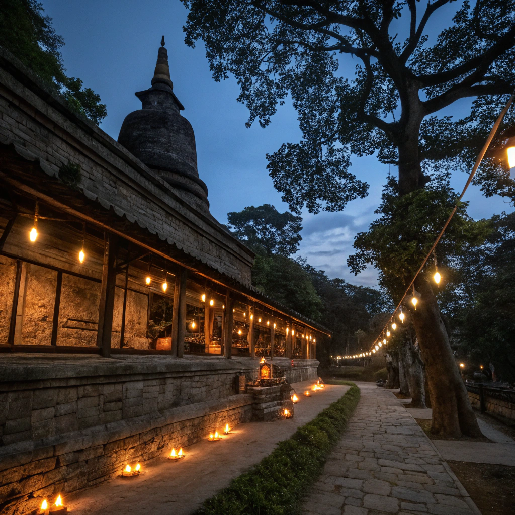 Temple festival lights at night